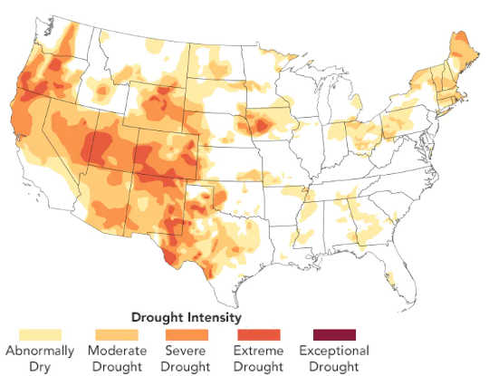 Drought conditions across the lower 48 states, on August 11 2020.